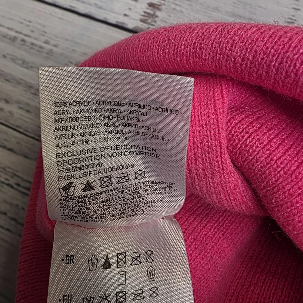 Nike Big Swoosh Knit Beanie Winter Pom Hat Pink White Black Youth‎ Acrylic